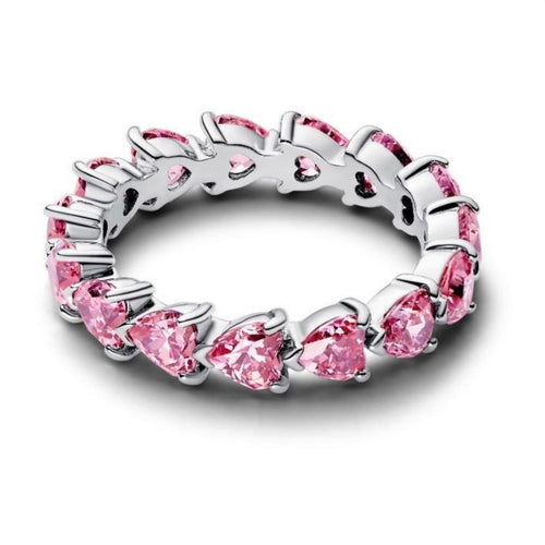 Anillo banda corazones rosas