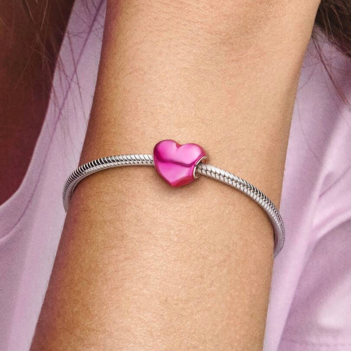 Charm Corazón Rosa Metálico