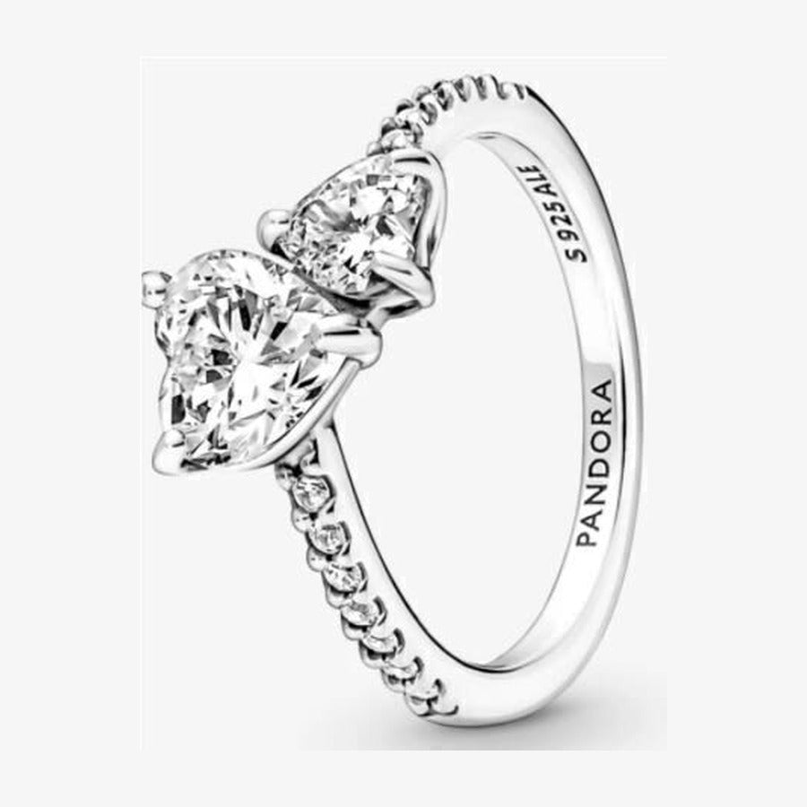 Anillo doble corazón blanco zirconias