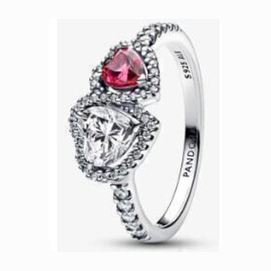 Anillo doble corazón rojo y blanco zirconias