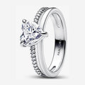 Anillo corazón doble banda zirconias