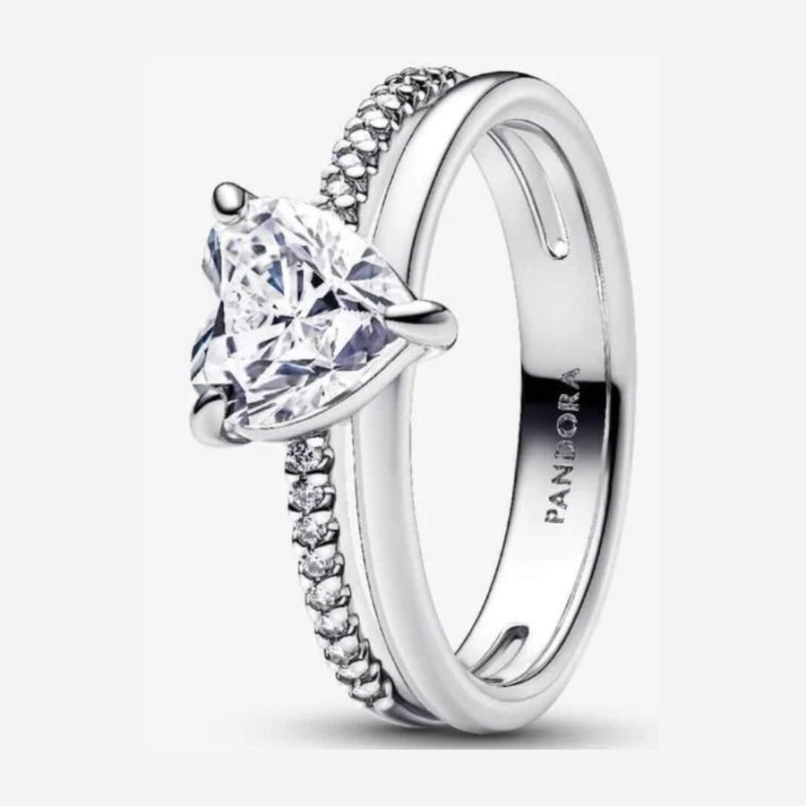 Anillo corazón doble banda zirconias