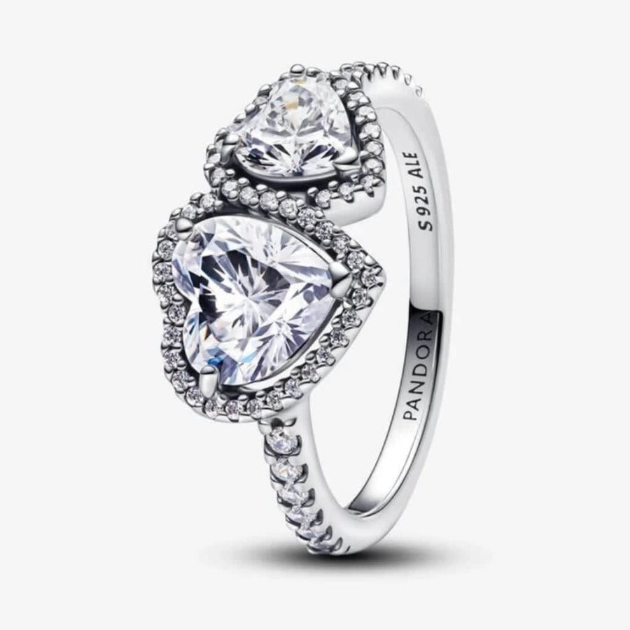 Anillo doble corazón blanco zirconias