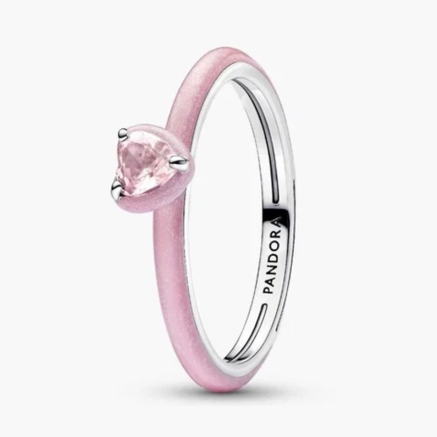 Anillo Corazón Rosa Esmaltado