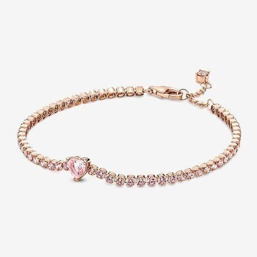 Brazalete recubrimiento rose gold tennis con corazón
