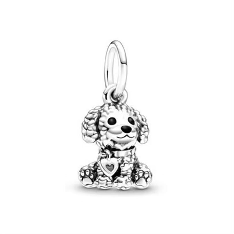 Charm cachorro poodle de plata .925 con plaquita de corazón