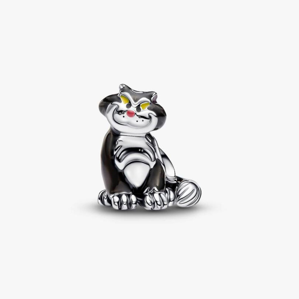 Charm del gato Lucifer sentado, en esmalte negro y blanco