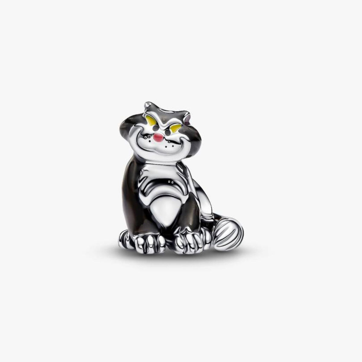 Charm del gato Lucifer sentado, en esmalte negro y blanco