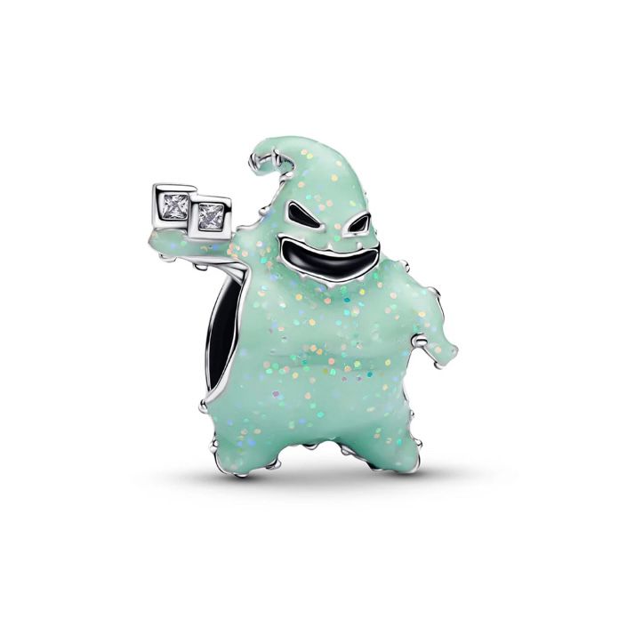 Charm de Oogie Boogie en esmalte verde con destellos y dos dados