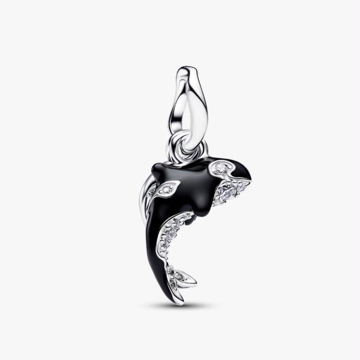Charm colgante Orca de plata .925 con esmalte negro y circonias, de Adora Charms